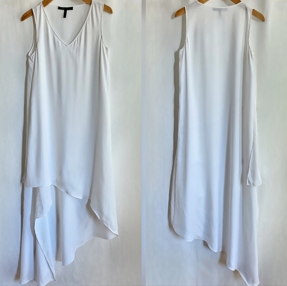 BCBGMaxAzria White Satin Asymmetrical Sleeveless High-Low Avery Dress - Picture 6 of 16